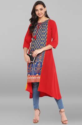 Janasya Red printed crepe kurtas and kurtis 2