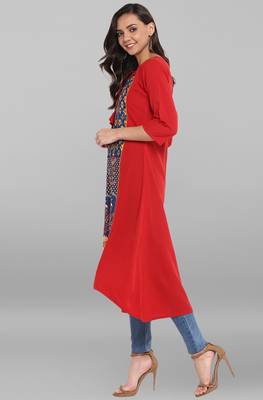 Janasya Red printed crepe kurtas and kurtis 3
