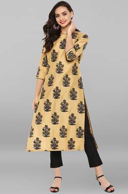 Janasya Gold printed art silk ethnic kurta set 1