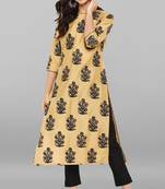 Janasya Gold printed art silk ethnic kurta set