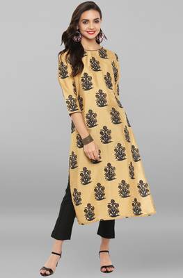 Janasya Gold printed art silk ethnic kurta set 2