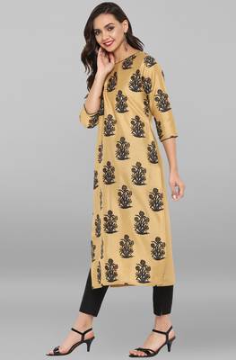 Janasya Gold printed art silk ethnic kurta set 3