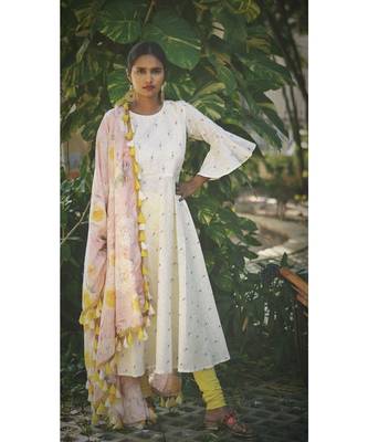 White Pastel Bling Dress With Dupatta 1