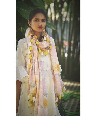 White Pastel Bling Dress With Dupatta 5