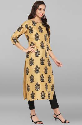 Janasya Gold printed art silk ethnic kurta set 4