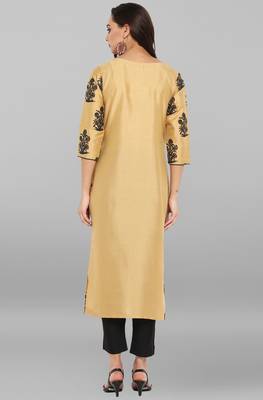Janasya Gold printed art silk ethnic kurta set 5