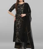 Janasya Black printed crepe ethnic kurta set