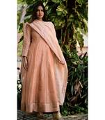 Peach Gold Cut Dress With Dupatta