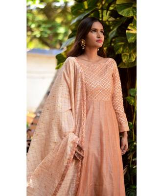 Peach Gold Cut Dress With Dupatta 3