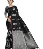 Black Color Art Silk Silver Zari work Saree With Blouse Peice 