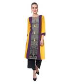 Yellow printed rayon ethnic kurtis