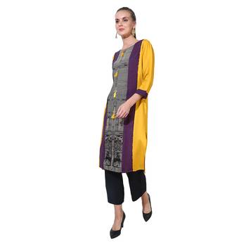Yellow printed rayon ethnic kurtis 3