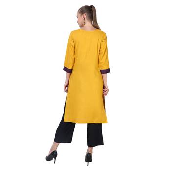 Yellow printed rayon ethnic kurtis 4
