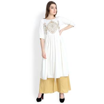 Cream embroidered rayon kurtas and kurtis 2
