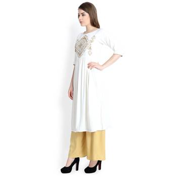 Cream embroidered rayon kurtas and kurtis 4