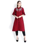 Maroon embroidered rayon kurtas and kurtis