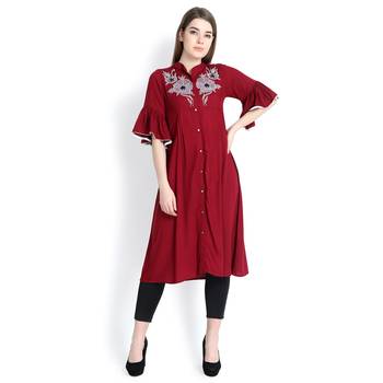 Maroon embroidered rayon kurtas and kurtis 2