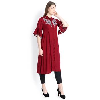 Maroon embroidered rayon kurtas and kurtis 3