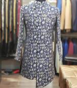 Blue printed jacquard sherwani