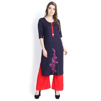 Navy blue embroidered rayon kurtas and kurtis 1