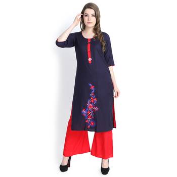 Navy blue embroidered rayon kurtas and kurtis 2