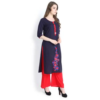 Navy blue embroidered rayon kurtas and kurtis 3