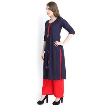 Navy blue embroidered rayon kurtas and kurtis 4