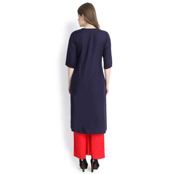 Navy blue embroidered rayon kurtas and kurtis 5