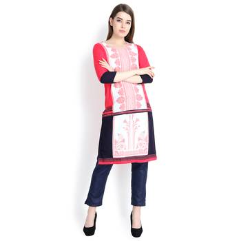 Peach printed rayon kurtas and kurtis 2