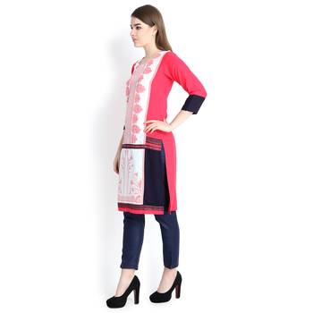 Peach printed rayon kurtas and kurtis 4