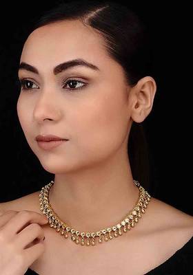 Polki And Gold Beads Choker 1