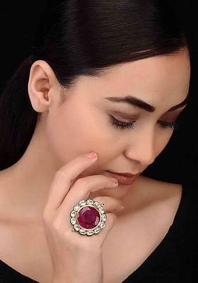Red Kundan Cocktail Ring 1