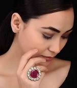 Red Kundan Cocktail Ring