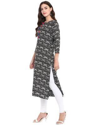 Black printed rayon kurtas and kurtis 4