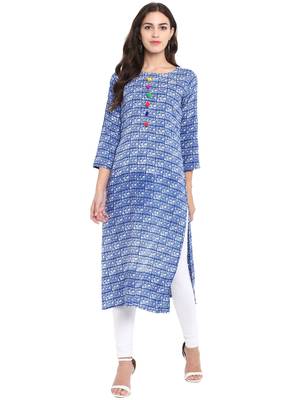 Light-blue printed rayon kurtas and kurtis 1