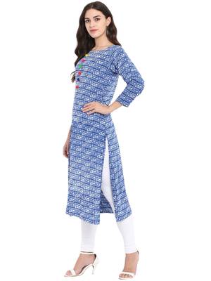 Light-blue printed rayon kurtas and kurtis 4