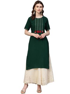 Dark-green printed rayon kurtas and kurtis 1