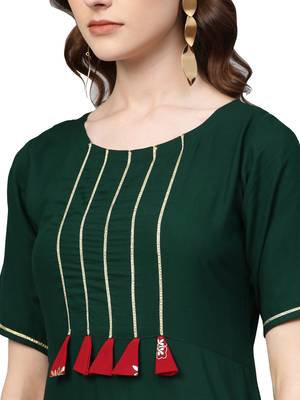 Dark-green printed rayon kurtas and kurtis 2