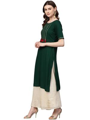 Dark-green printed rayon kurtas and kurtis 3