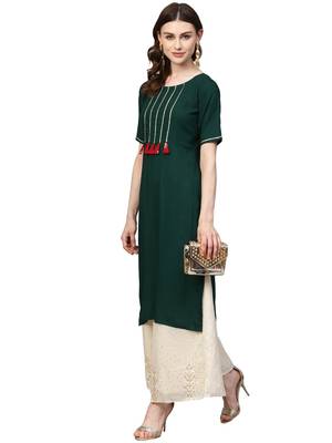 Dark-green printed rayon kurtas and kurtis 5