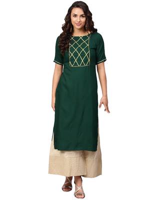 Dark-green printed rayon kurtas and kurtis 1