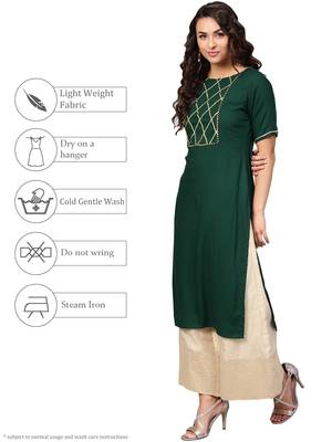 Dark-green printed rayon kurtas and kurtis 5