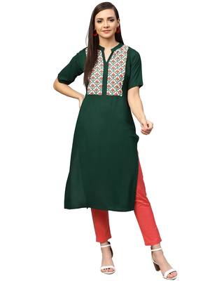 Dark-green printed rayon kurtas and kurtis 1