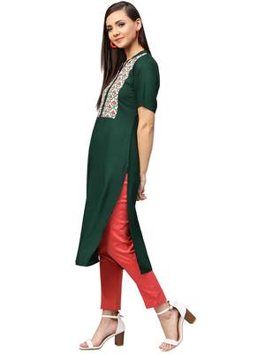 Dark-green printed rayon kurtas and kurtis 3