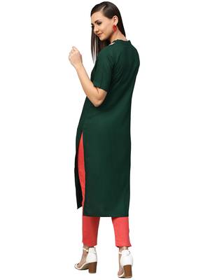 Dark-green printed rayon kurtas and kurtis 4