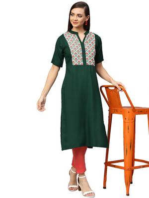 Dark-green printed rayon kurtas and kurtis 5