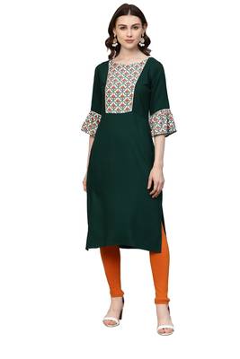 Dark-green printed rayon kurtas and kurtis 1