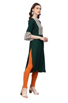 Dark-green printed rayon kurtas and kurtis 3