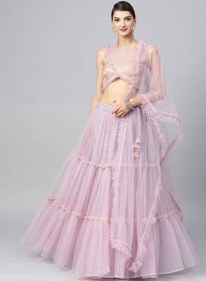 Lilac Net Ruffle Lehenga Fully Stitched Lehenga With Stitched Blouse & Dupatta 1