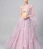 Lilac Net Ruffle Lehenga Fully Stitched Lehenga With Stitched Blouse & Dupatta